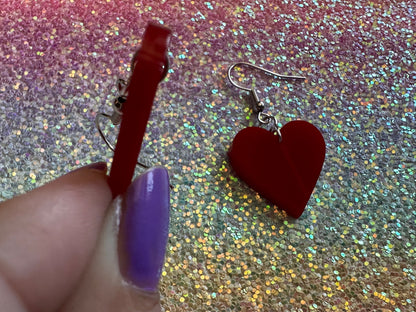 Heart Earrings: Laser Cut Acrylic Hearts, Love, Valentines Day, Anniversary, Best Gifts for Her/Him/Them