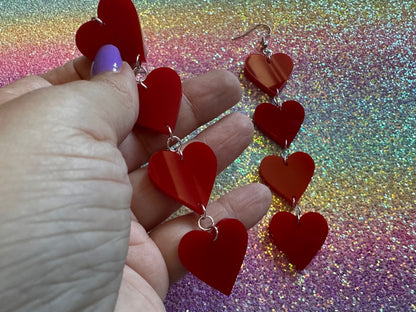 Heart Earrings: Laser Cut Acrylic Hearts, Love, Valentines Day, Anniversary, Best Gifts for Her/Him/Them