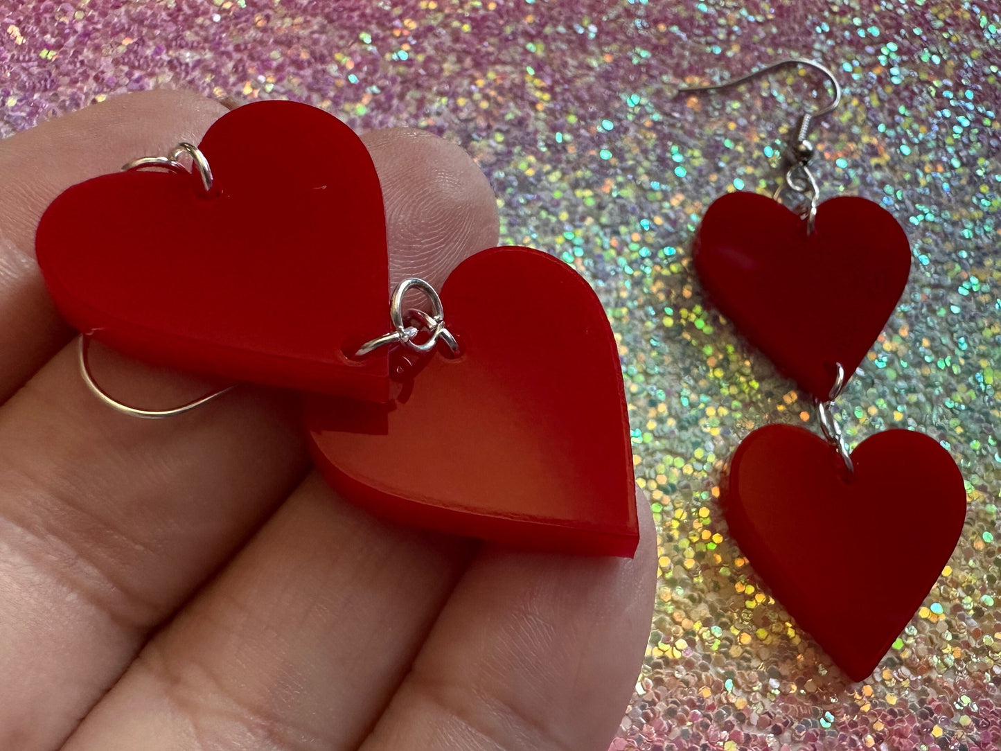 Heart Earrings: Laser Cut Acrylic Hearts, Love, Valentines Day, Anniversary, Best Gifts for Her/Him/Them