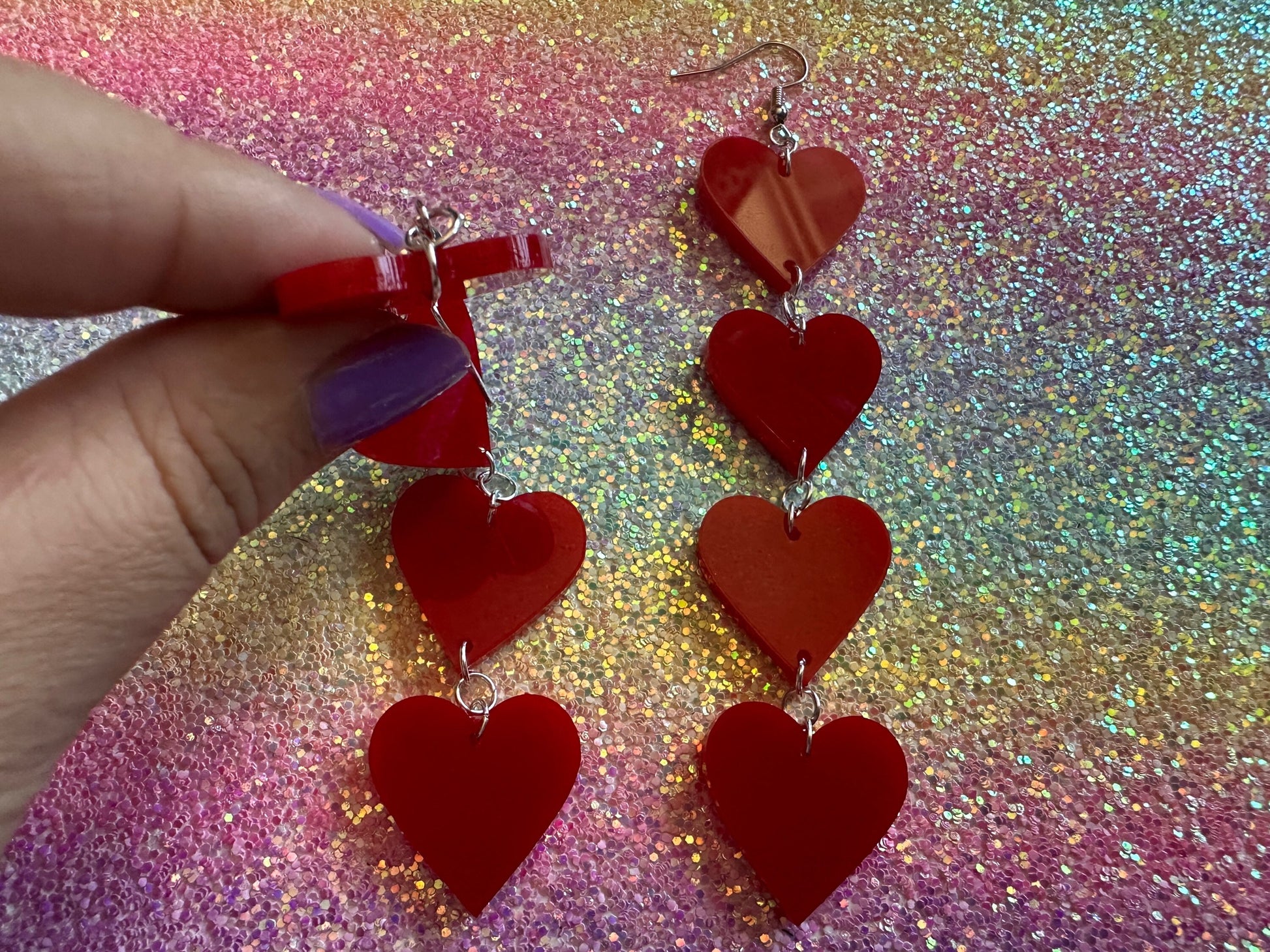 Heart Earrings: Laser Cut Acrylic Hearts, Love, Valentines Day, Anniversary, Best Gifts for Her/Him/Them