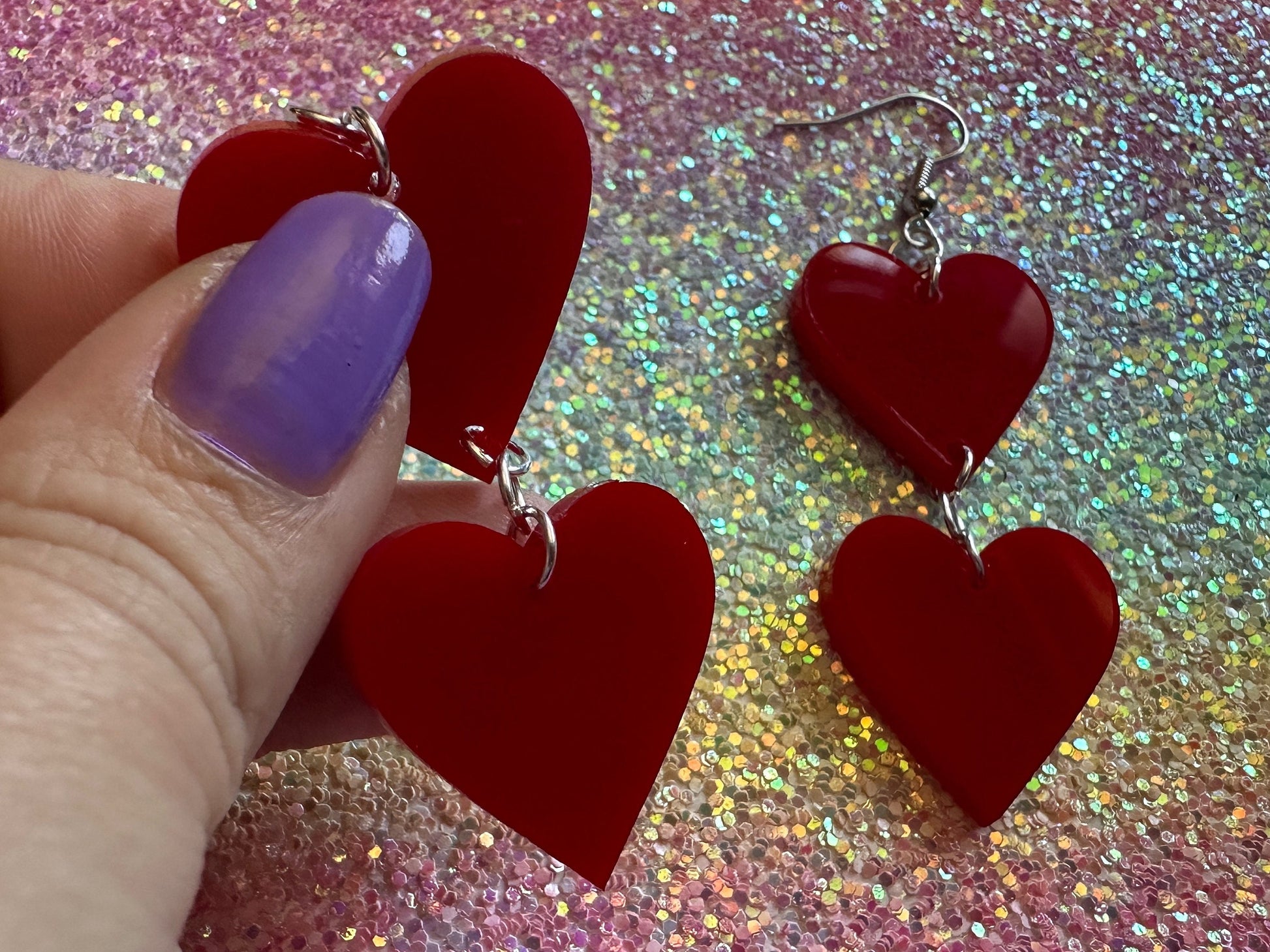 Heart Earrings: Laser Cut Acrylic Hearts, Love, Valentines Day, Anniversary, Best Gifts for Her/Him/Them