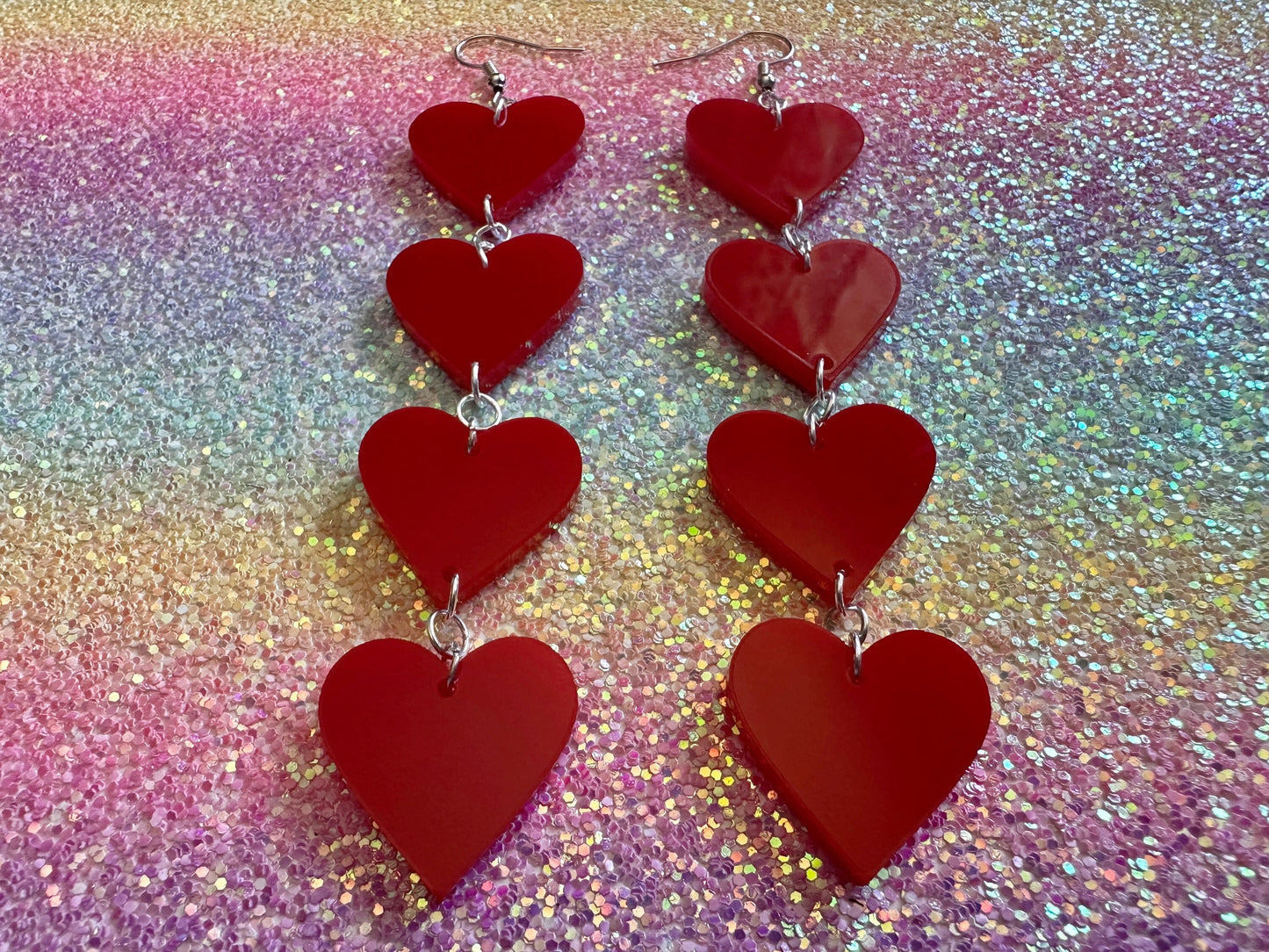 Heart Earrings: Laser Cut Acrylic Hearts, Love, Valentines Day, Anniversary, Best Gifts for Her/Him/Them