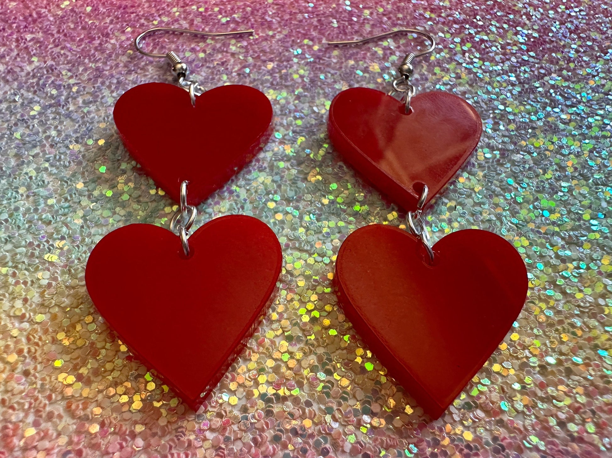 Heart Earrings: Laser Cut Acrylic Hearts, Love, Valentines Day, Anniversary, Best Gifts for Her/Him/Them