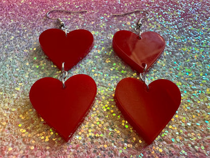 Heart Earrings: Laser Cut Acrylic Hearts, Love, Valentines Day, Anniversary, Best Gifts for Her/Him/Them