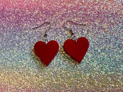 Heart Earrings: Laser Cut Acrylic Hearts, Love, Valentines Day, Anniversary, Best Gifts for Her/Him/Them