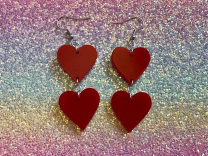 Heart Earrings: Laser Cut Acrylic Hearts, Love, Valentines Day, Anniversary, Best Gifts for Her/Him/Them