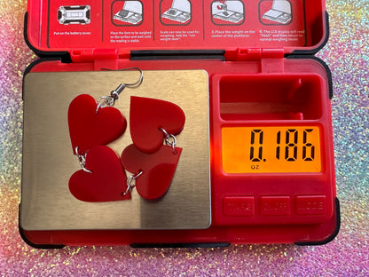 Heart Earrings: Laser Cut Acrylic Hearts, Love, Valentines Day, Anniversary, Best Gifts for Her/Him/Them