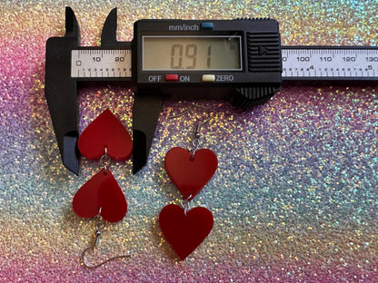Heart Earrings: Laser Cut Acrylic Hearts, Love, Valentines Day, Anniversary, Best Gifts for Her/Him/Them