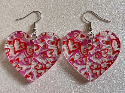 Heart Earrings: Laser Cut Acrylic Hearts, Love, Valentines Day, Anniversary, Marriage, Partner, Lover, Vday, Best Gifts for Her/Him/Them