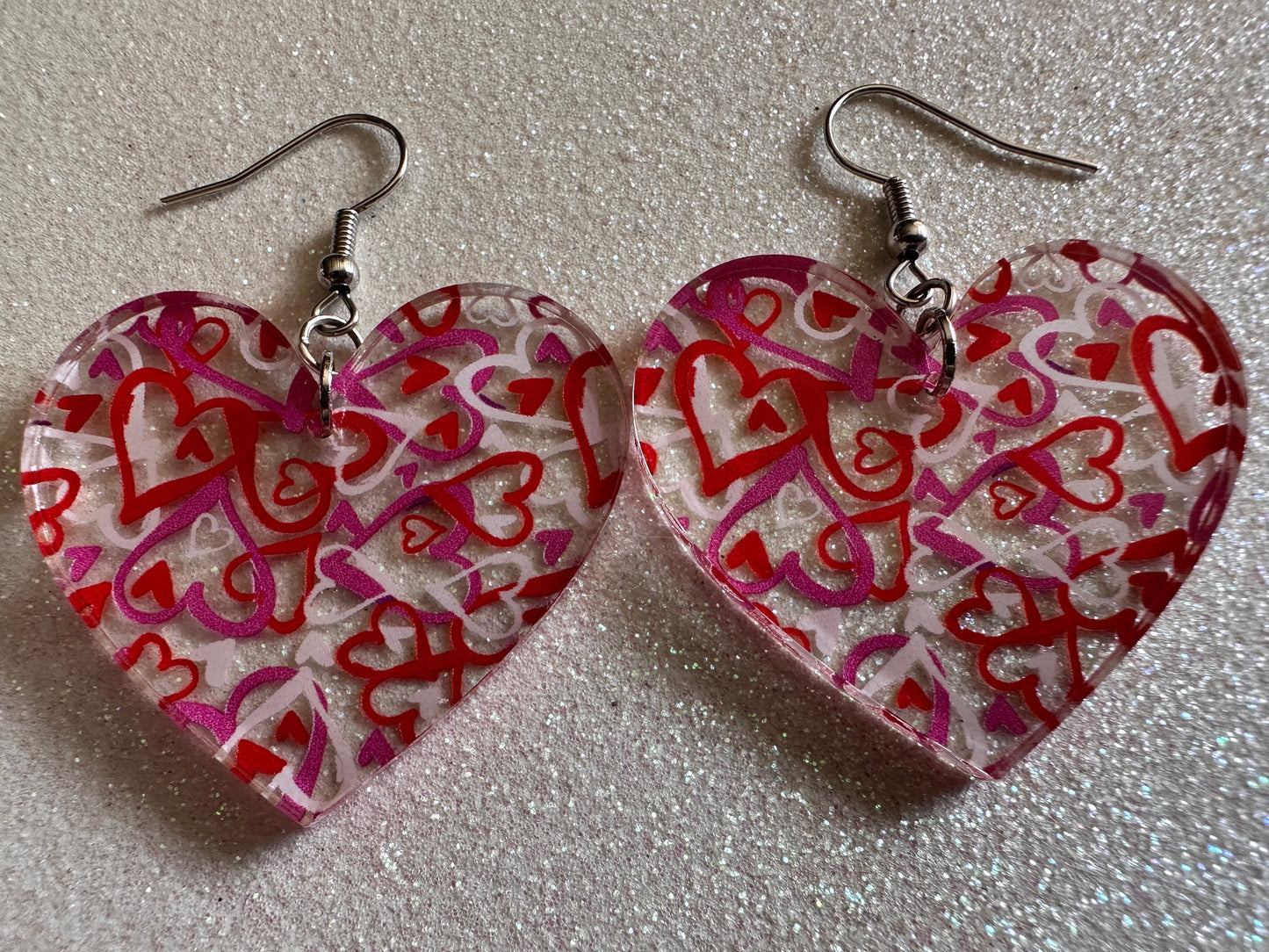 Heart Earrings: Laser Cut Acrylic Hearts, Love, Valentines Day, Anniversary, Marriage, Partner, Lover, Vday, Best Gifts for Her/Him/Them
