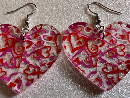 Heart Earrings: Laser Cut Acrylic Hearts, Love, Valentines Day, Anniversary, Marriage, Partner, Lover, Vday, Best Gifts for Her/Him/Them