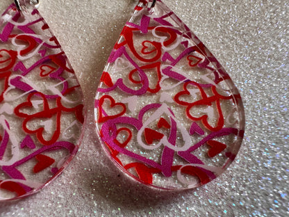 Heart Earrings: Laser Cut Acrylic Hearts, Love, Valentines Day, Anniversary, Marriage, Partner, Lover, Vday, Best Gifts for Her/Him/Them