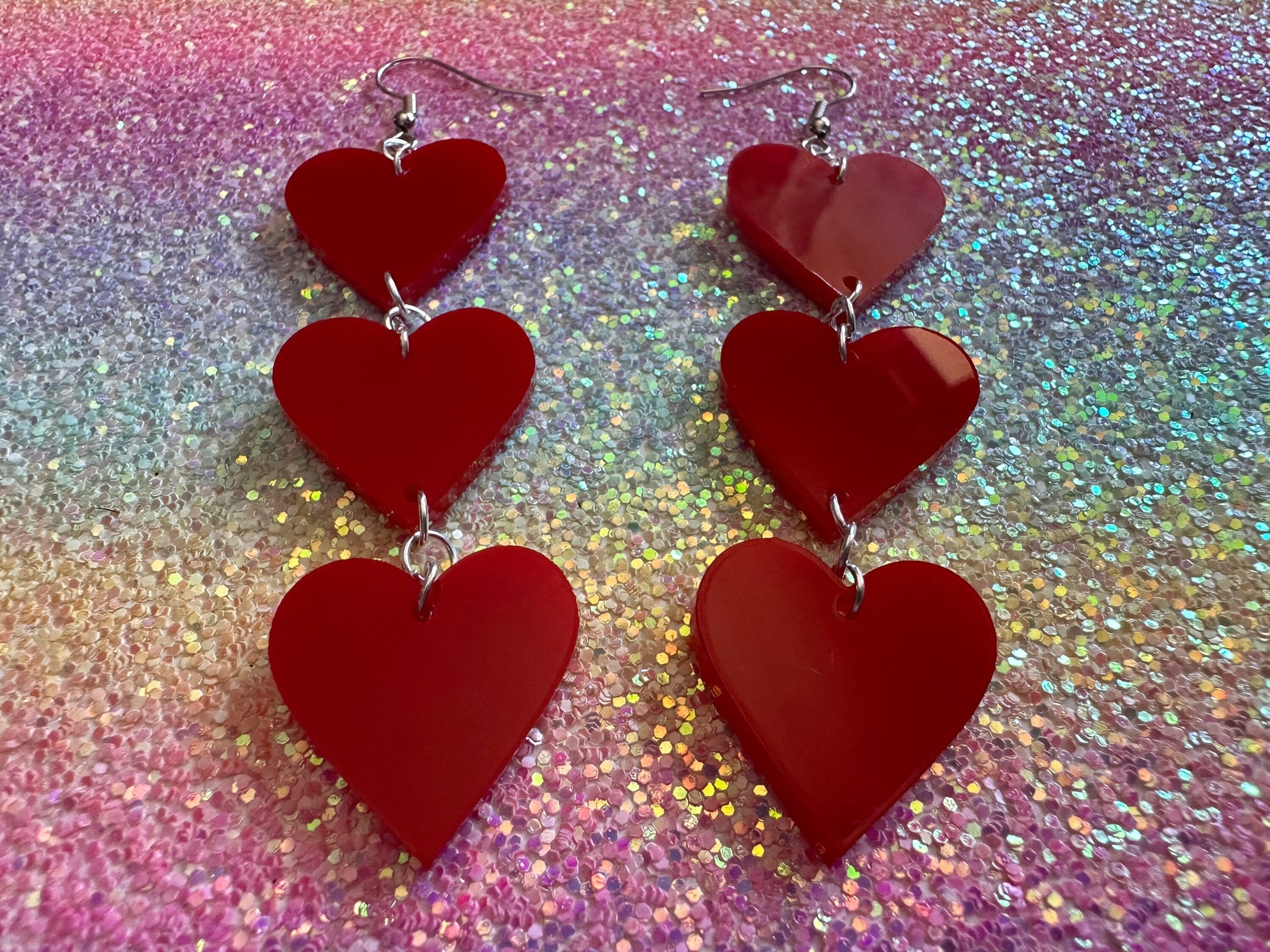 Heart Earrings: Laser Cut Acrylic Hearts, Love, Valentines Day, Anniversary, Sublimated, Best Gifts for Her/Him/Them