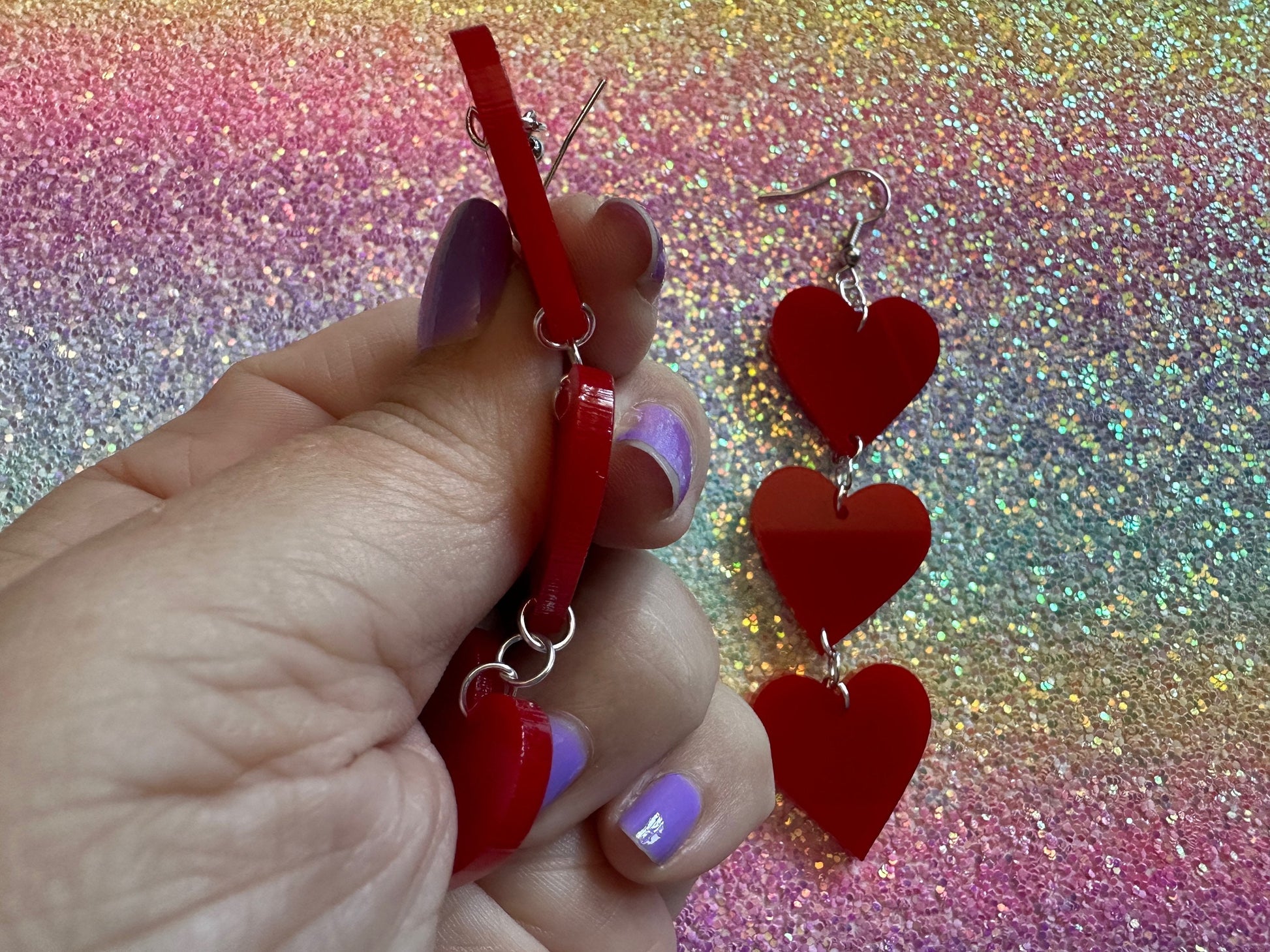 Heart Earrings: Laser Cut Acrylic Hearts, Love, Valentines Day, Anniversary, Sublimated, Best Gifts for Her/Him/Them