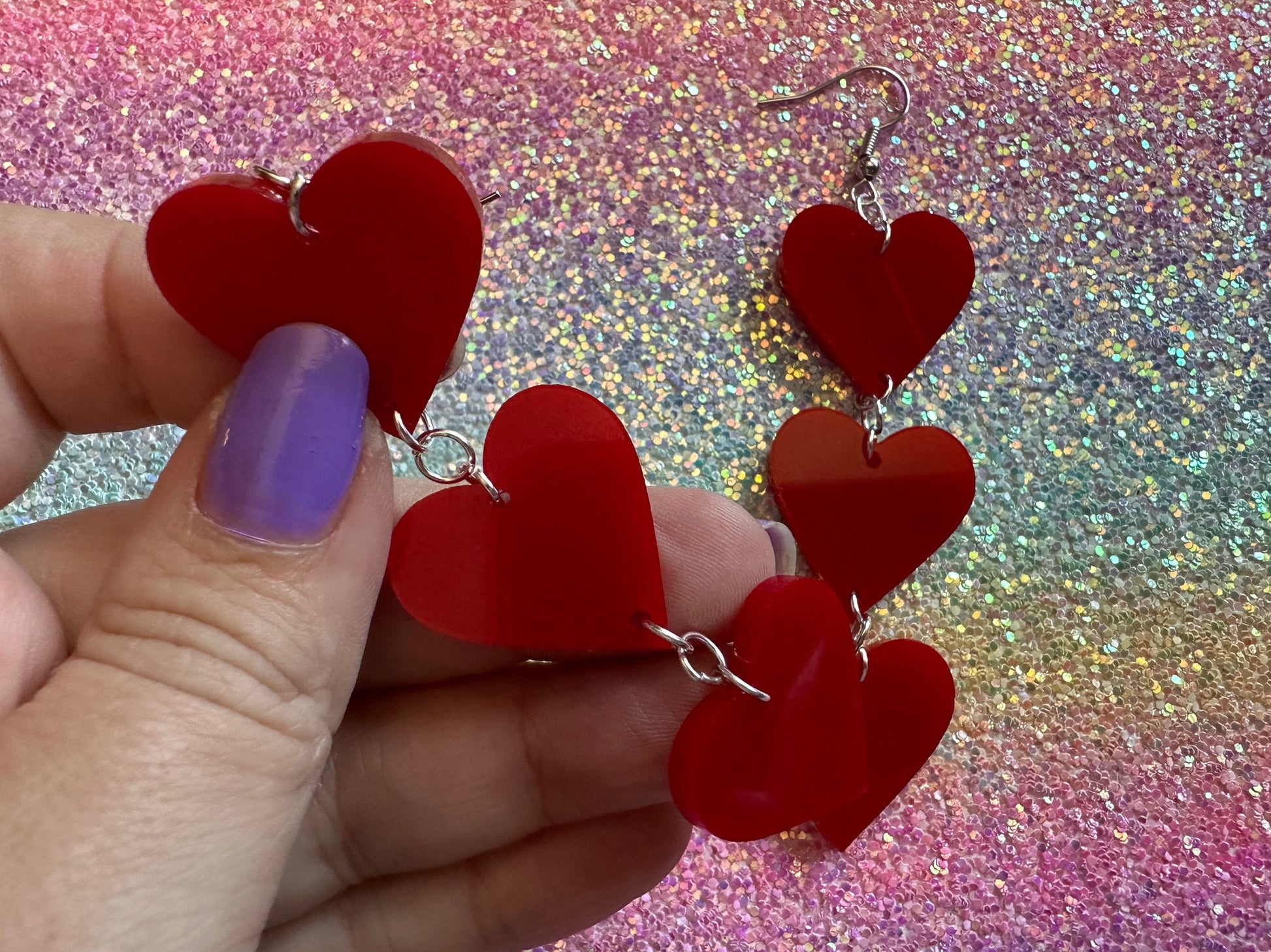 Heart Earrings: Laser Cut Acrylic Hearts, Love, Valentines Day, Anniversary, Sublimated, Best Gifts for Her/Him/Them