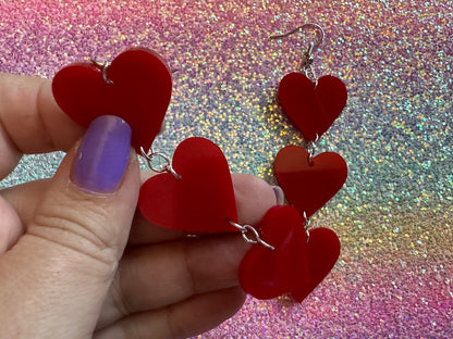 Heart Earrings: Laser Cut Acrylic Hearts, Love, Valentines Day, Anniversary, Sublimated, Best Gifts for Her/Him/Them