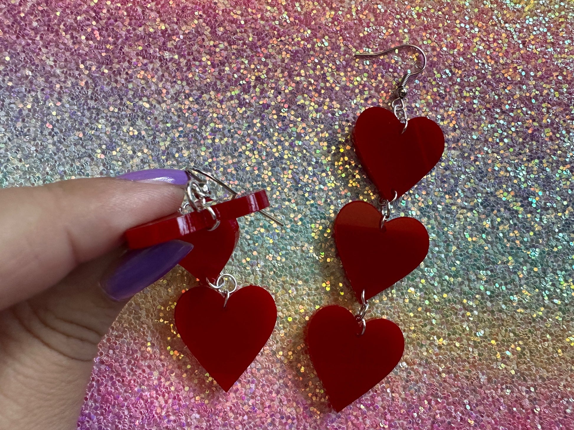 Heart Earrings: Laser Cut Acrylic Hearts, Love, Valentines Day, Anniversary, Sublimated, Best Gifts for Her/Him/Them