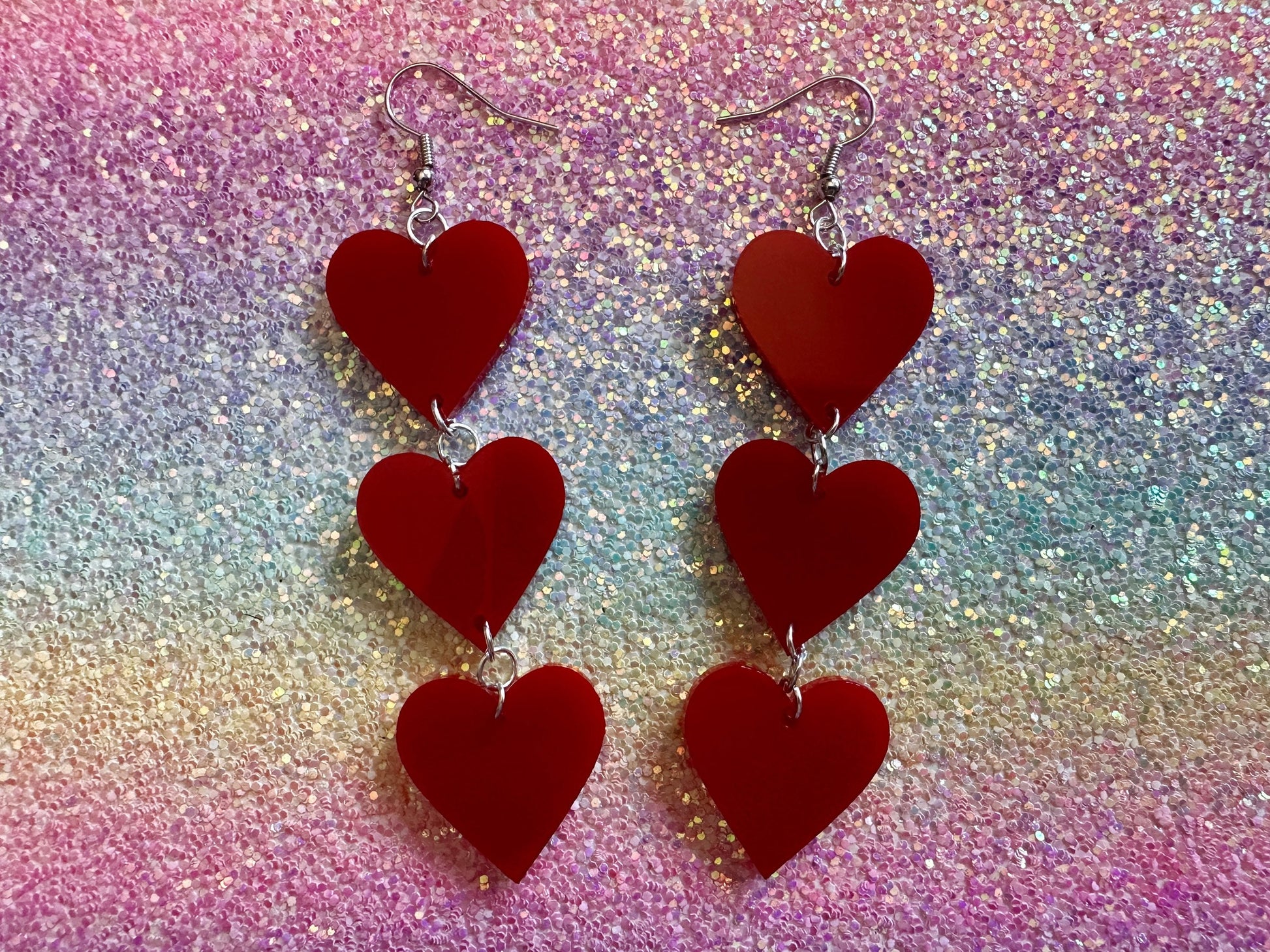 Heart Earrings: Laser Cut Acrylic Hearts, Love, Valentines Day, Anniversary, Sublimated, Best Gifts for Her/Him/Them