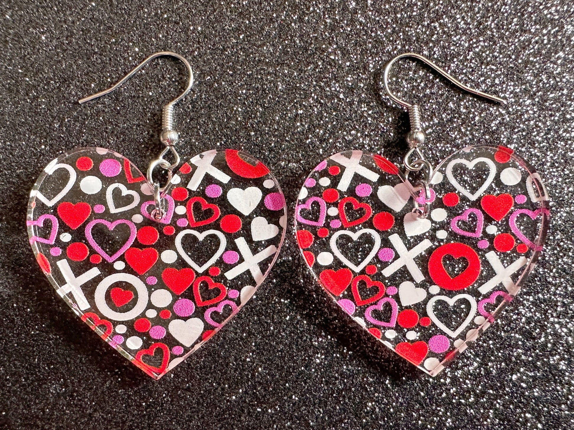 Heart Earrings: Laser Cut Acrylic XO Hearts, Love, Valentines Day, Anniversary, Marriage, Partner, Lover, Vday, Best Gifts for Her/Him/Them