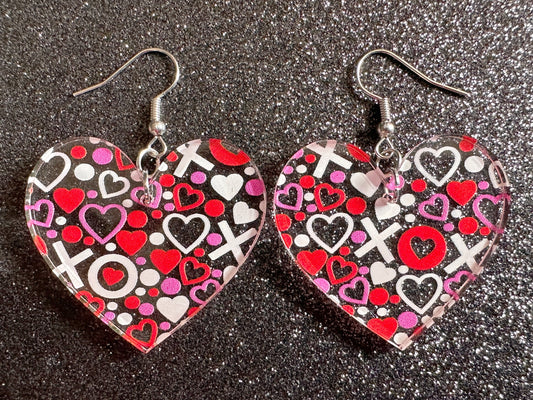 Heart Earrings: Laser Cut Acrylic XO Hearts, Love, Valentines Day, Anniversary, Marriage, Partner, Lover, Vday, Best Gifts for Her/Him/Them