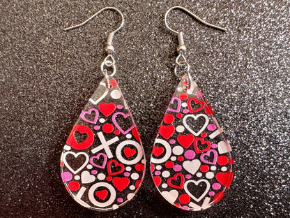 Heart Earrings: Laser Cut Acrylic XO Hearts, Love, Valentines Day, Anniversary, Marriage, Partner, Lover, Vday, Best Gifts for Her/Him/Them