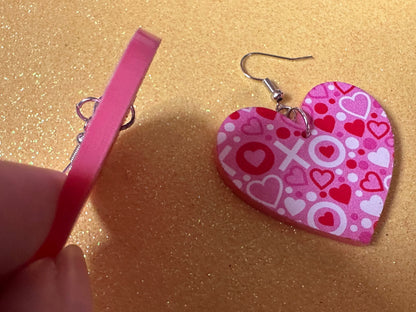 Heart Earrings: Laser Cut Acrylic XO Hearts, Love, Valentines Day, Anniversary, Marriage, Partner, Lover, Vday, Best Gifts for Her/Him/Them