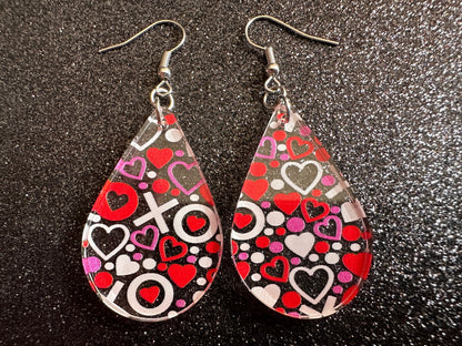 Heart Earrings: Laser Cut Acrylic XO Hearts, Love, Valentines Day, Anniversary, Marriage, Partner, Lover, Vday, Best Gifts for Her/Him/Them