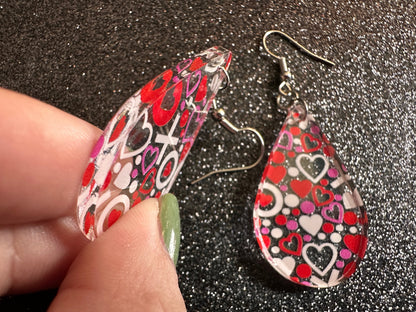 Heart Earrings: Laser Cut Acrylic XO Hearts, Love, Valentines Day, Anniversary, Marriage, Partner, Lover, Vday, Best Gifts for Her/Him/Them