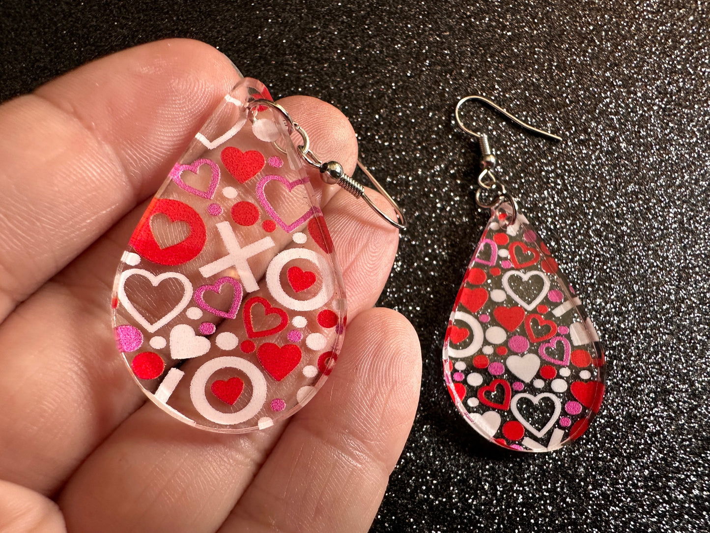 Heart Earrings: Laser Cut Acrylic XO Hearts, Love, Valentines Day, Anniversary, Marriage, Partner, Lover, Vday, Best Gifts for Her/Him/Them