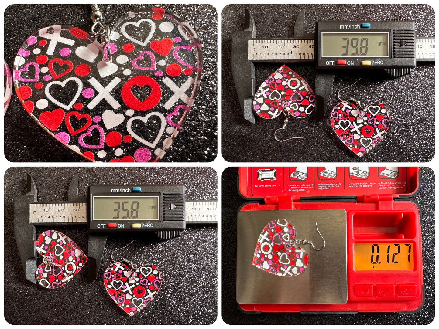Heart Earrings: Laser Cut Acrylic XO Hearts, Love, Valentines Day, Anniversary, Marriage, Partner, Lover, Vday, Best Gifts for Her/Him/Them