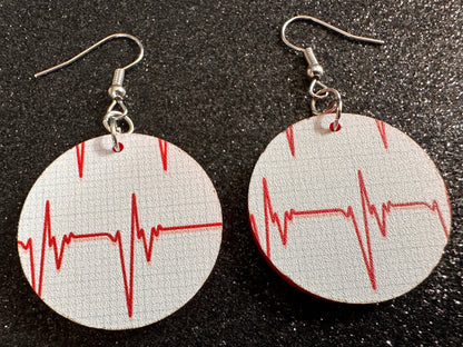 Heart Rate Chart Earrings: Laser Cut Acrylic Earrings, Medical Heart Health, Heart Zone, Nurse, Doctor, Syringe, Best Gifts for Her/Him/Them