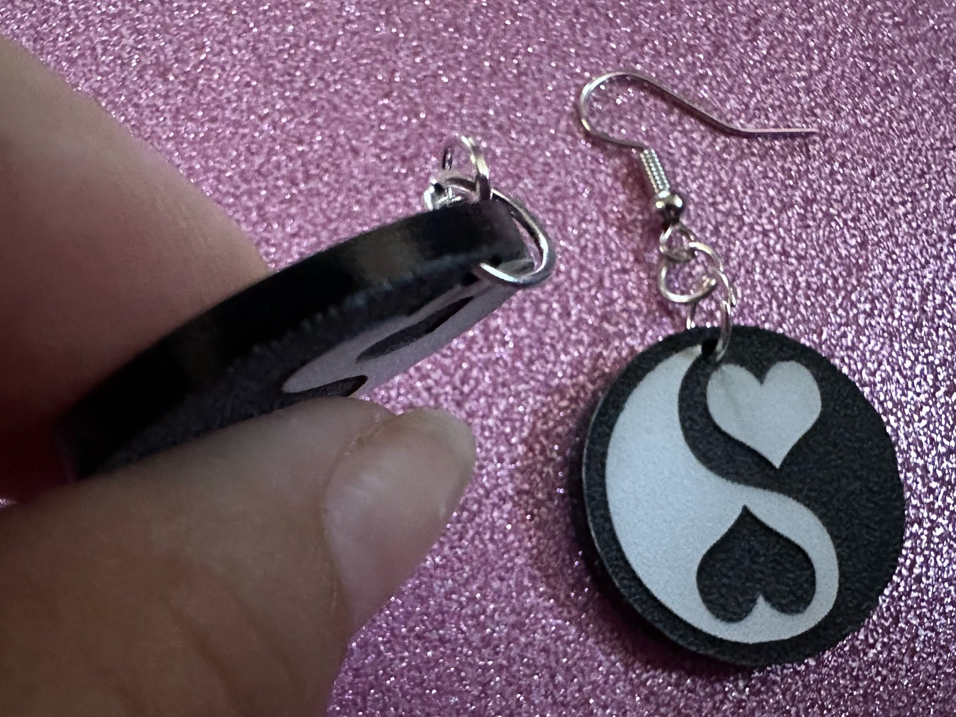 Heart Yin and Yang Earrings: Laser Cut Acrylic Yinyang, Hearts, Yin-Yang, Asian, Buddhist Philosophy, Zen, Best Gifts for Her/Him/Them