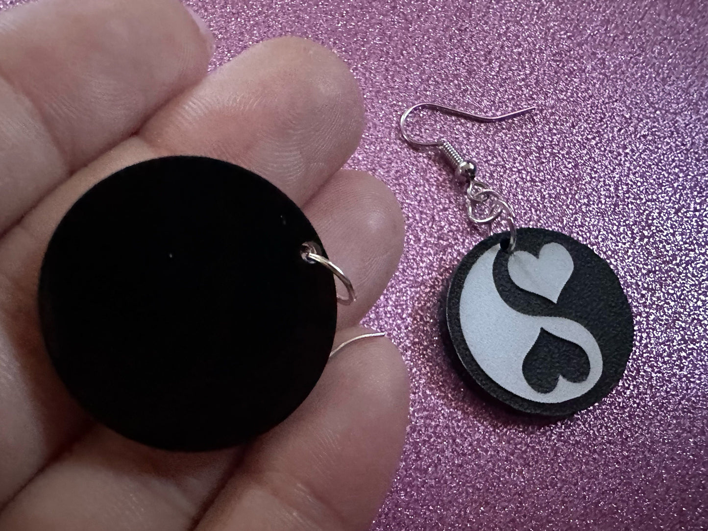 Heart Yin and Yang Earrings: Laser Cut Acrylic Yinyang, Hearts, Yin-Yang, Asian, Buddhist Philosophy, Zen, Best Gifts for Her/Him/Them