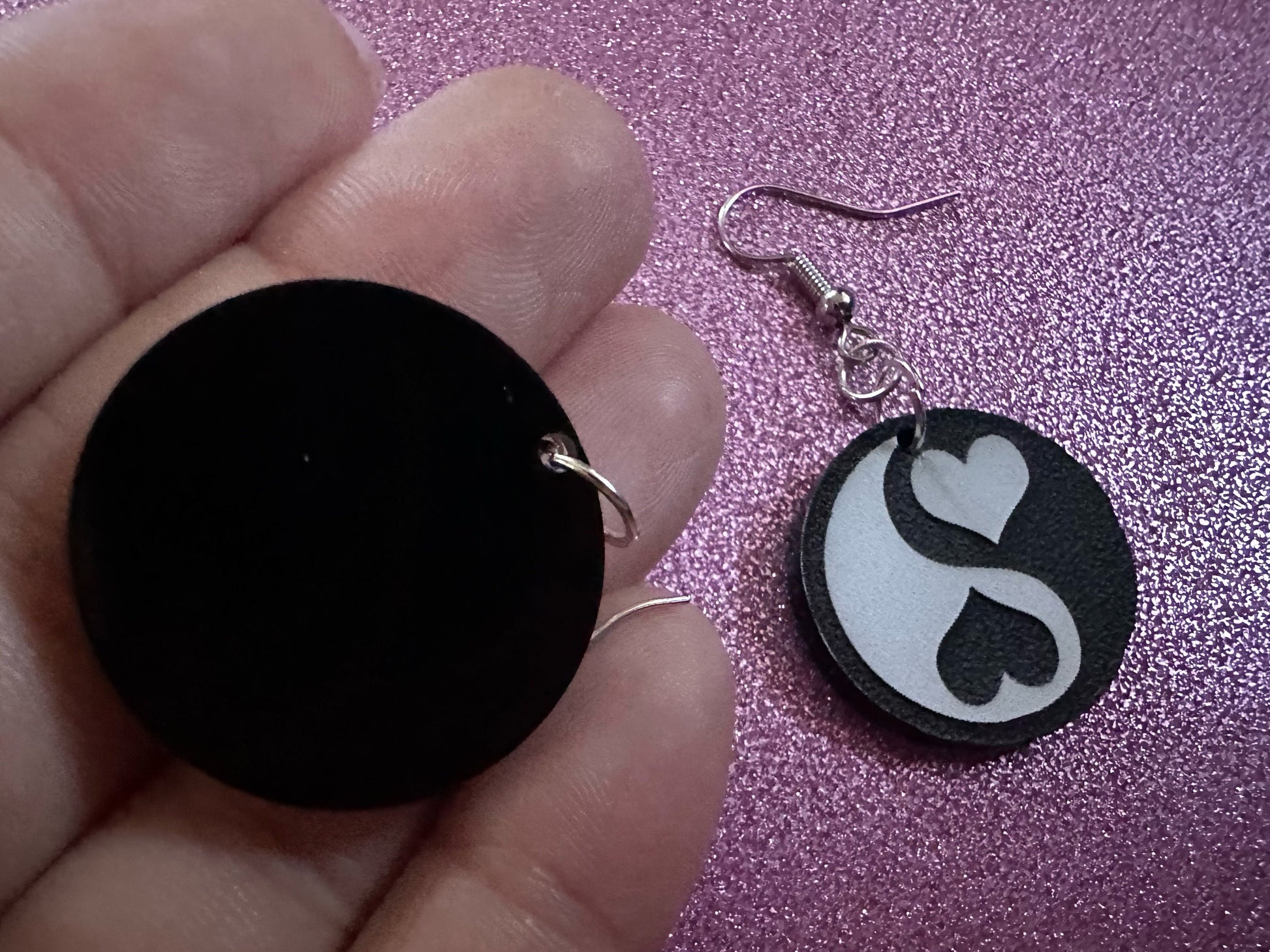 Heart Yin and Yang Earrings: Laser Cut Acrylic Yinyang, Hearts, Yin-Yang, Asian, Buddhist Philosophy, Zen, Best Gifts for Her/Him/Them