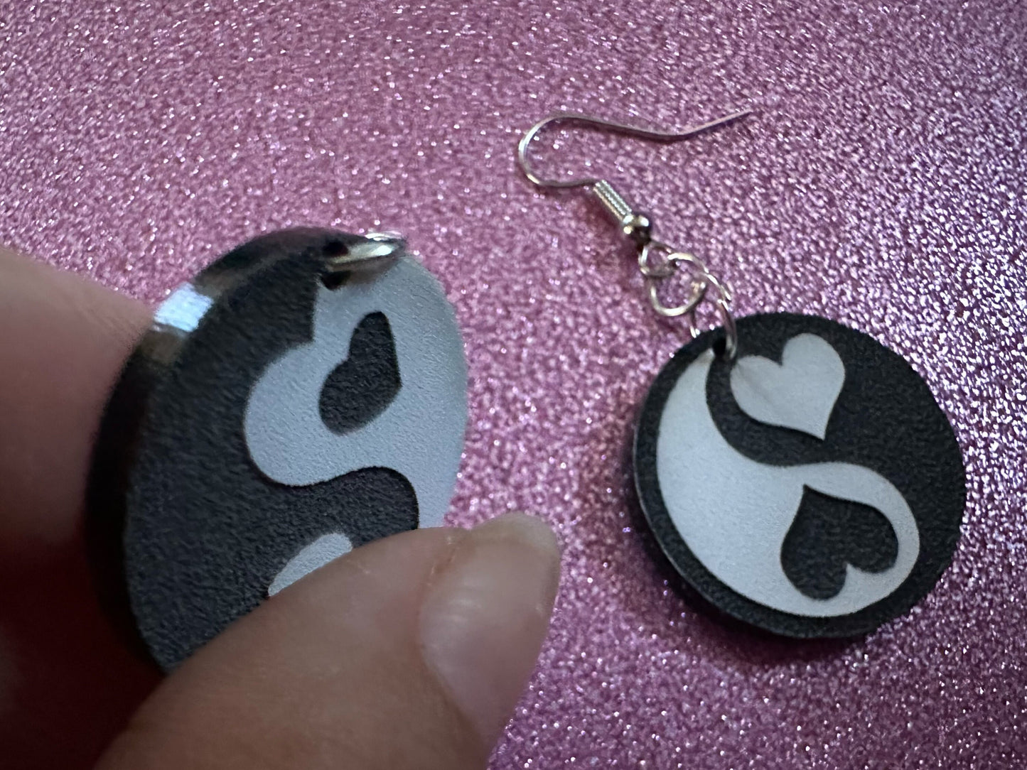 Heart Yin and Yang Earrings: Laser Cut Acrylic Yinyang, Hearts, Yin-Yang, Asian, Buddhist Philosophy, Zen, Best Gifts for Her/Him/Them