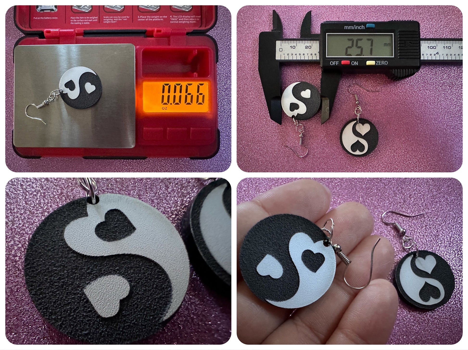 Heart Yin and Yang Earrings: Laser Cut Acrylic Yinyang, Hearts, Yin-Yang, Asian, Buddhist Philosophy, Zen, Best Gifts for Her/Him/Them