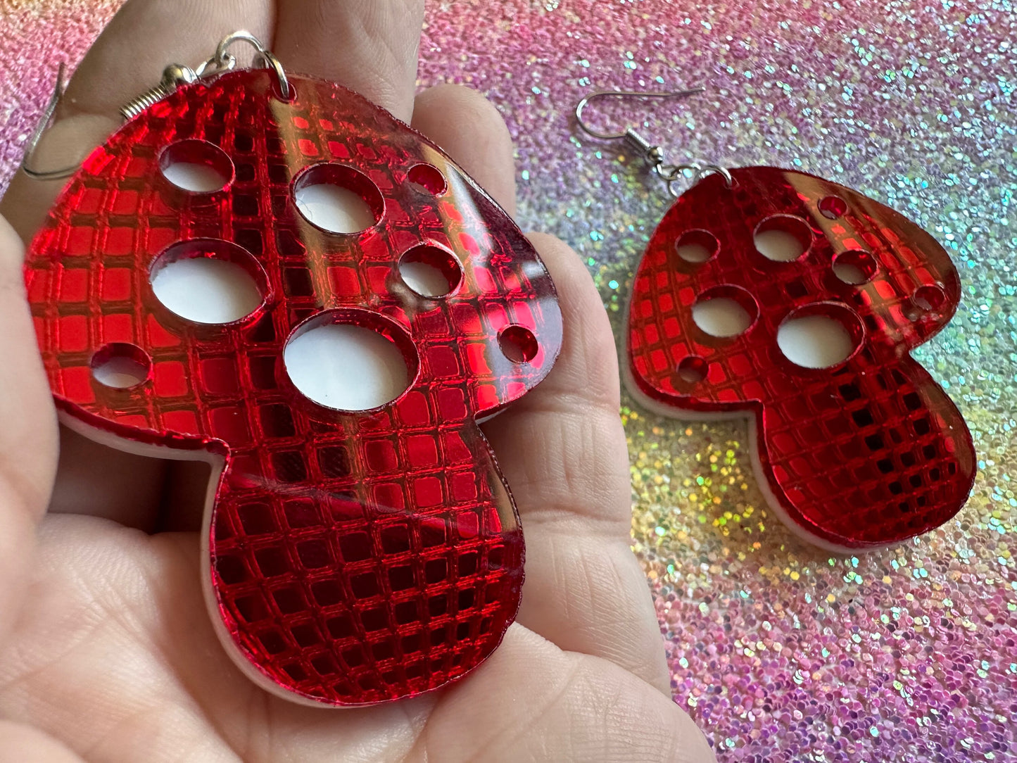 Heavy Disco Amanita Mushroom Earrings: Mirrored Laser Cut Acrylic, Disco Mushrooms, Retro Mush, Celebrate, Mycology, Gifts for Her/Him/Them
