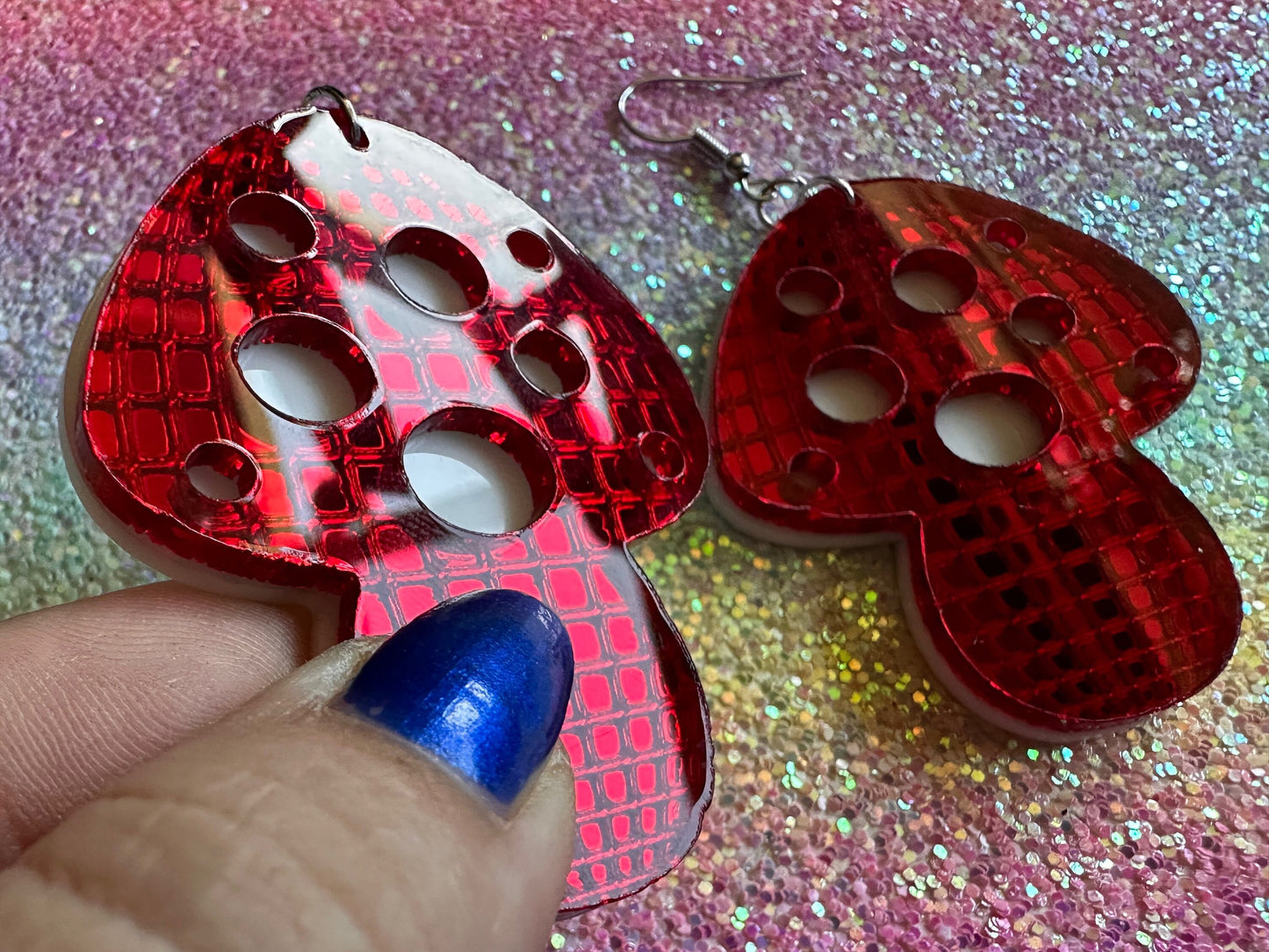 Heavy Disco Amanita Mushroom Earrings: Mirrored Laser Cut Acrylic, Disco Mushrooms, Retro Mush, Celebrate, Mycology, Gifts for Her/Him/Them