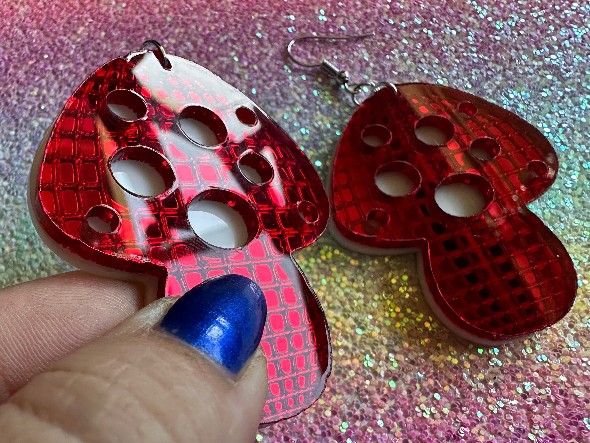 Heavy Disco Amanita Mushroom Earrings: Mirrored Laser Cut Acrylic, Disco Mushrooms, Retro Mush, Celebrate, Mycology, Gifts for Her/Him/Them