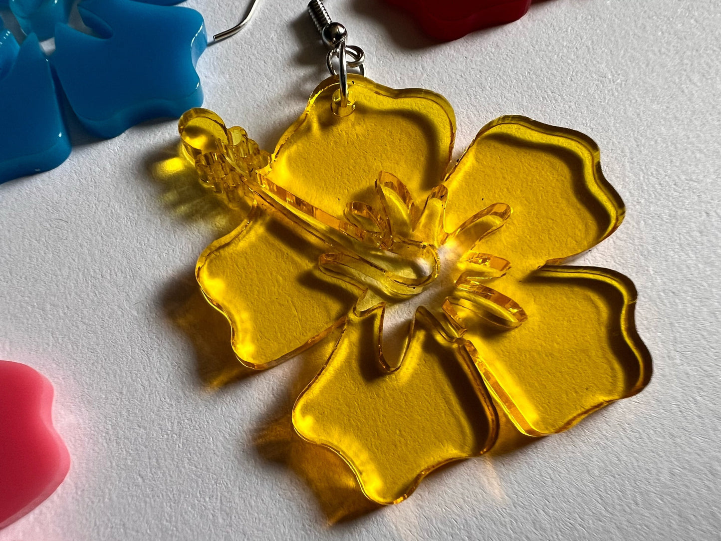 Hibiscus Earrings: Laser Cut Acrylic Flowers, Floral, Flowers, Hawaii, Summer Vibes, Best Gifts for Her/Him/Them