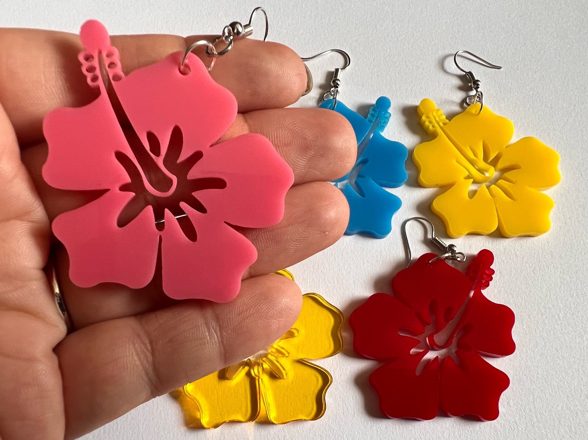 Hibiscus Earrings: Laser Cut Acrylic Flowers, Floral, Flowers, Hawaii, Summer Vibes, Best Gifts for Her/Him/Them