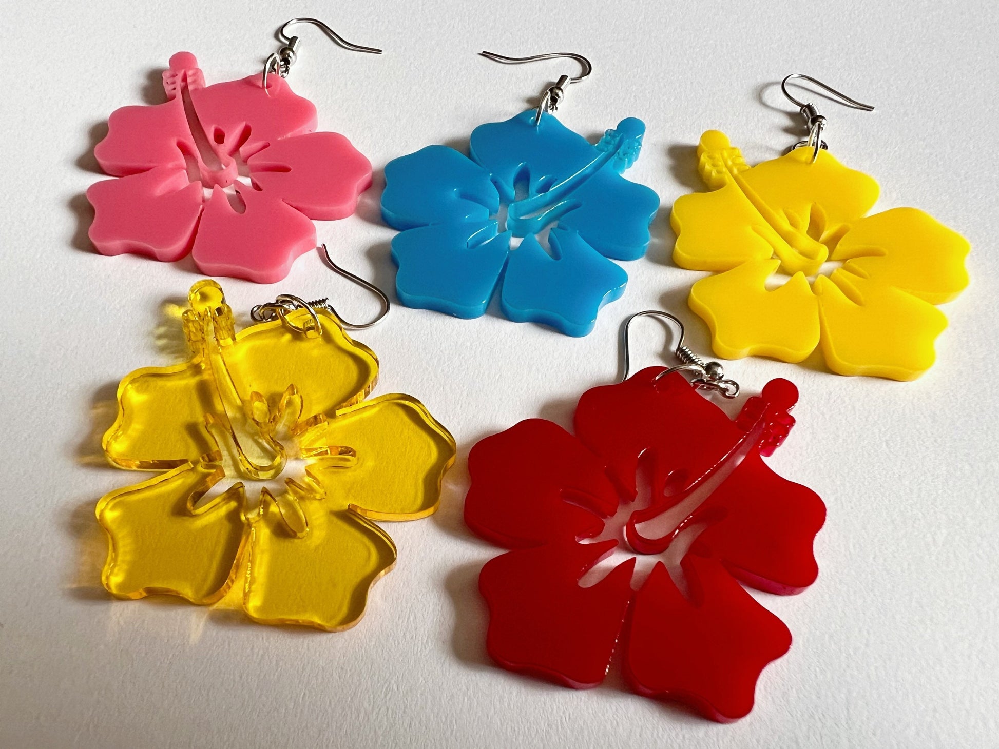 Hibiscus Earrings: Laser Cut Acrylic Flowers, Floral, Flowers, Hawaii, Summer Vibes, Best Gifts for Her/Him/Them