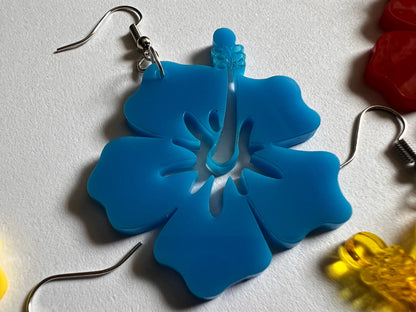 Hibiscus Earrings: Laser Cut Acrylic Flowers, Floral, Flowers, Hawaii, Summer Vibes, Best Gifts for Her/Him/Them