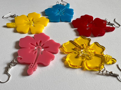 Hibiscus Earrings: Laser Cut Acrylic Flowers, Floral, Flowers, Hawaii, Summer Vibes, Best Gifts for Her/Him/Them