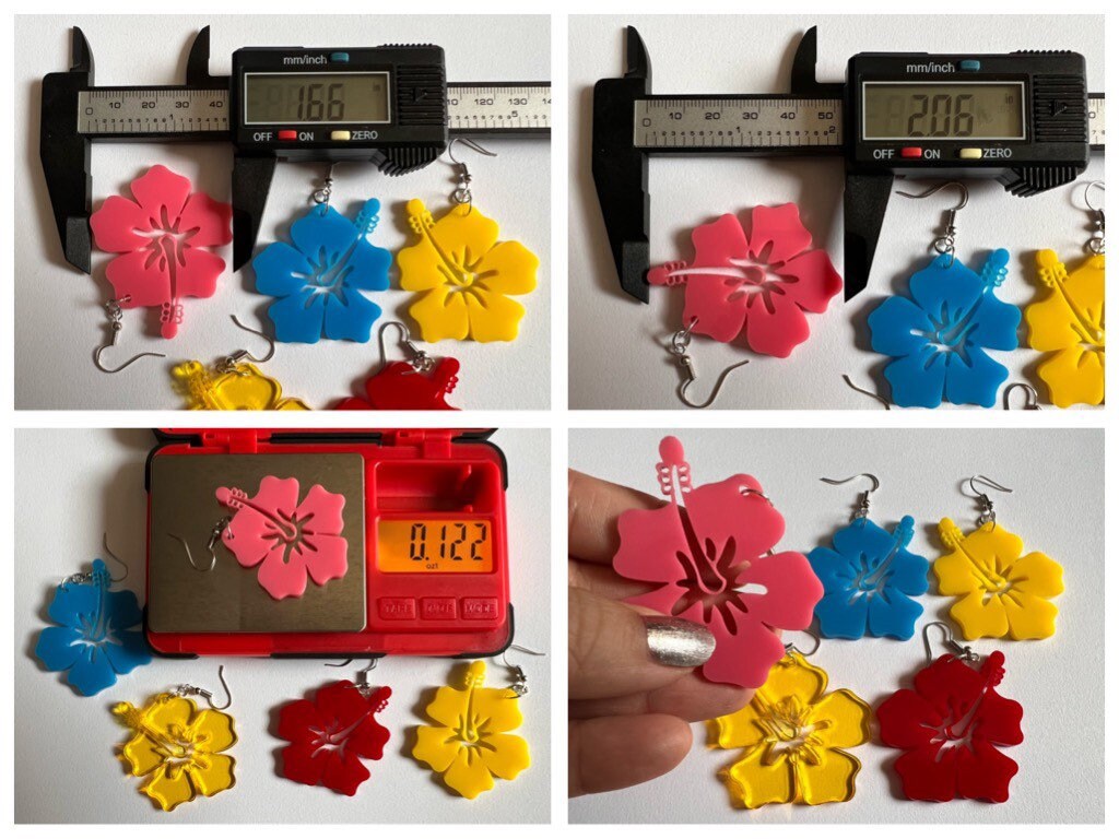 Hibiscus Earrings: Laser Cut Acrylic Flowers, Floral, Flowers, Hawaii, Summer Vibes, Best Gifts for Her/Him/Them