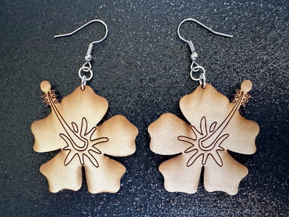 Hibiscus Earrings: Laser Cut Wooden Flowers, Florals, Flowers, Hawaii, Summer Vibes, Best Gifts for Her/Him/Them