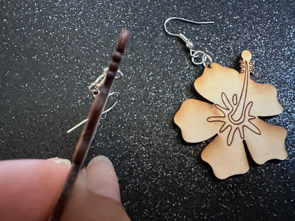 Hibiscus Earrings: Laser Cut Wooden Flowers, Florals, Flowers, Hawaii, Summer Vibes, Best Gifts for Her/Him/Them