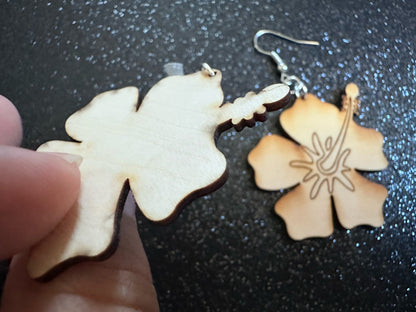 Hibiscus Earrings: Laser Cut Wooden Flowers, Florals, Flowers, Hawaii, Summer Vibes, Best Gifts for Her/Him/Them