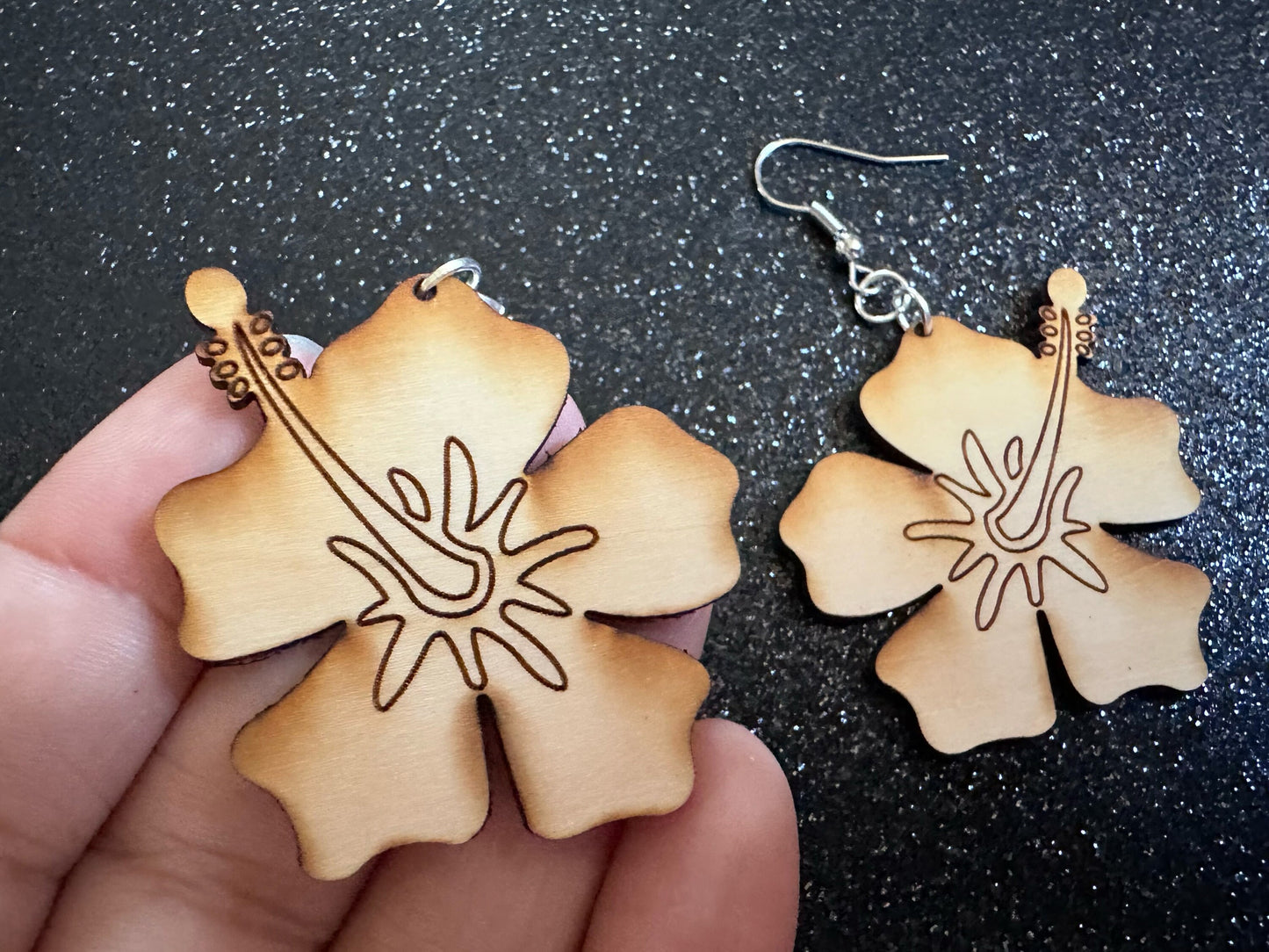 Hibiscus Earrings: Laser Cut Wooden Flowers, Florals, Flowers, Hawaii, Summer Vibes, Best Gifts for Her/Him/Them