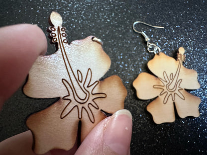 Hibiscus Earrings: Laser Cut Wooden Flowers, Florals, Flowers, Hawaii, Summer Vibes, Best Gifts for Her/Him/Them